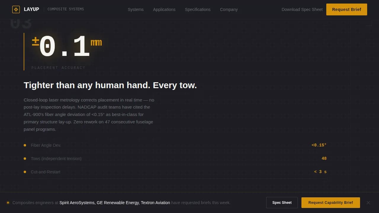 Layup — Advanced Composite Fabrication Landing Page Template
