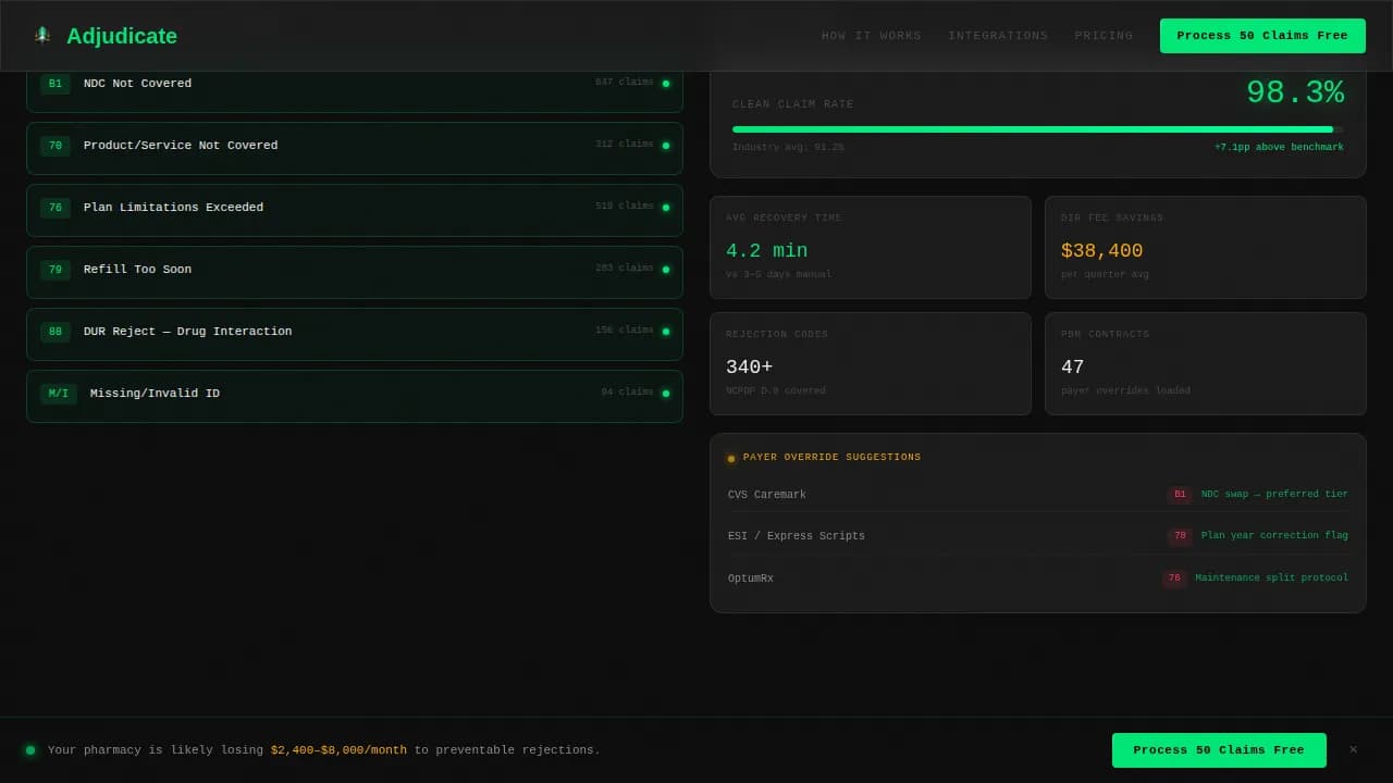Adjudicate — Automated Prescription Billing Landing Page Template