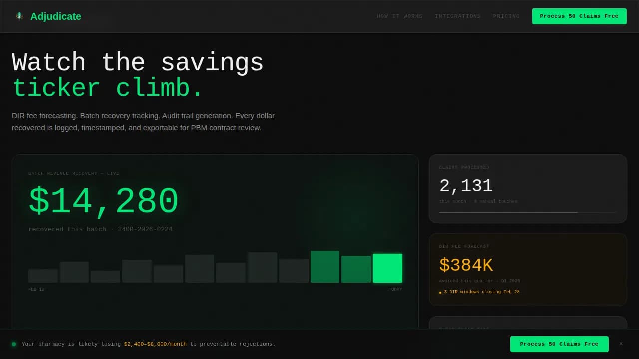 Adjudicate — Automated Prescription Billing Landing Page Template