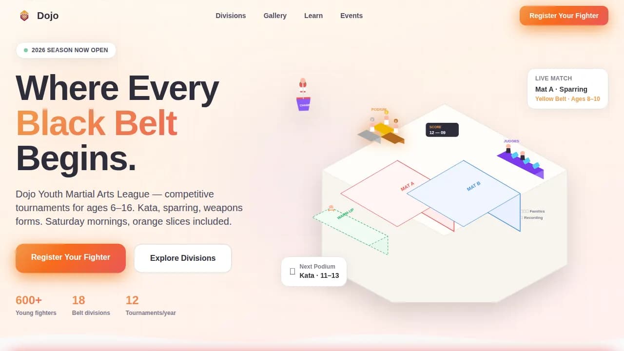 Dojo — Premier Martial Arts Academy Landing Page Template