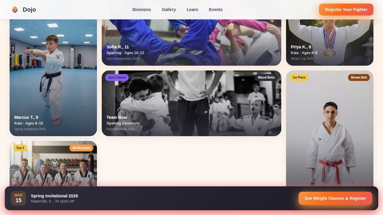 Dojo — Premier Martial Arts Academy Landing Page Template