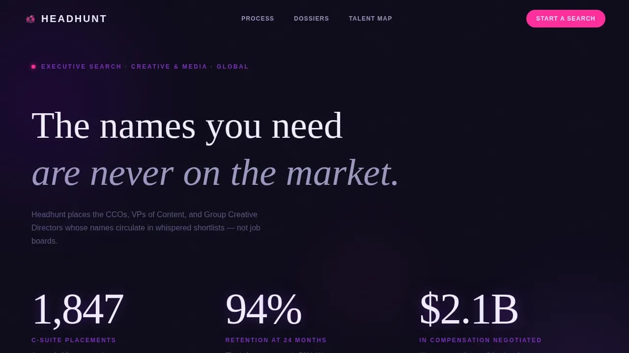 Headhunt — Elite Creative Recruitment Landing Page Template