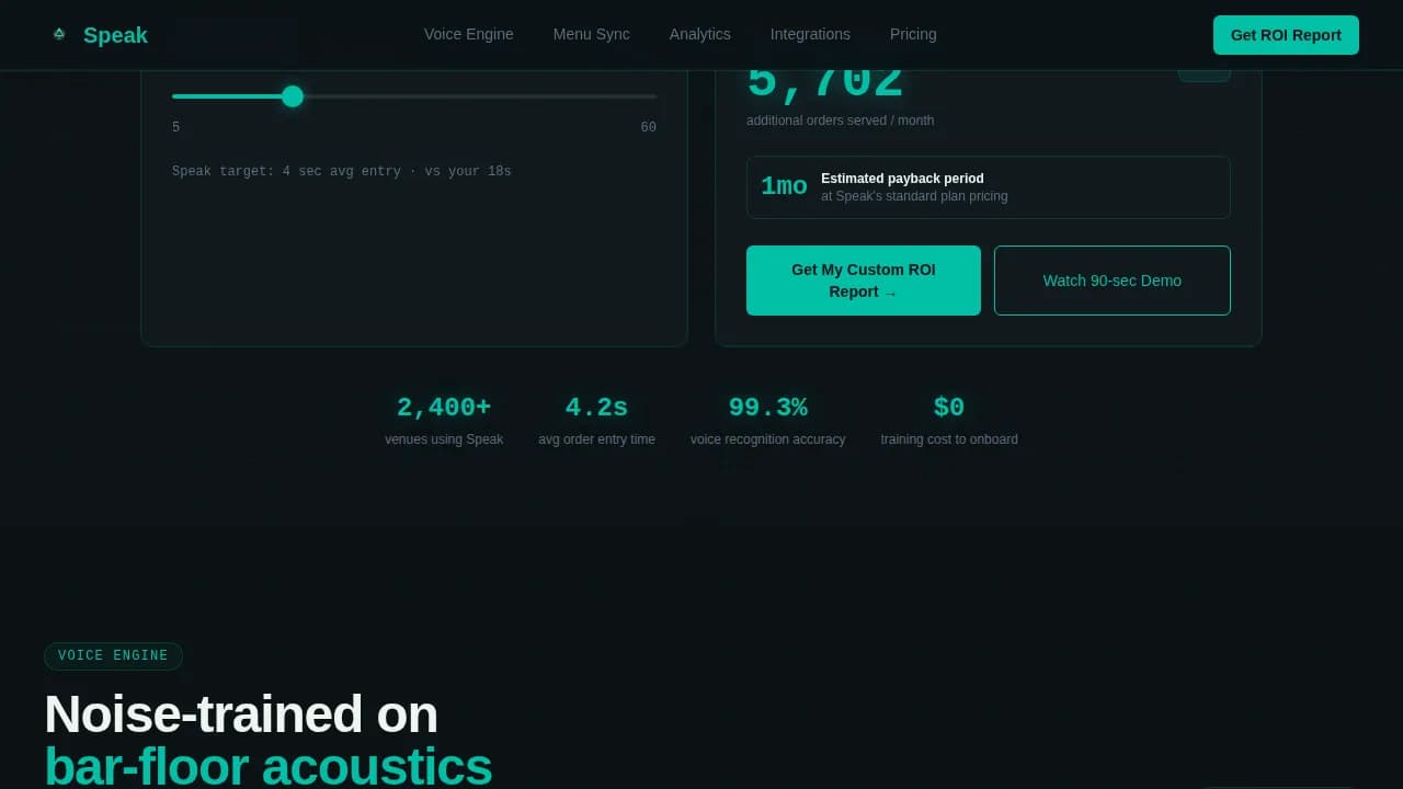 Speak - Voice-Activated POS ROI Calculator Landing Page Template