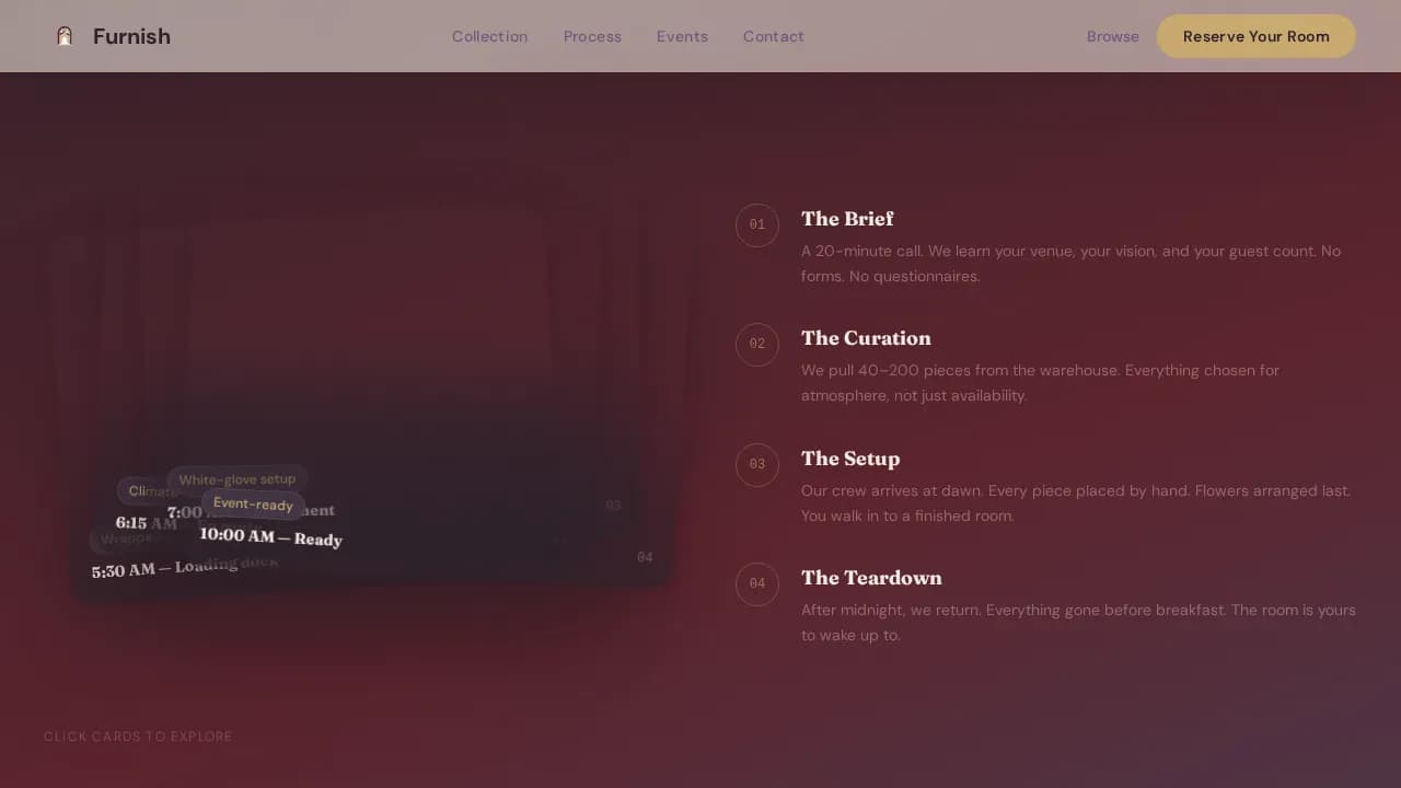 Furnish — Premium Event Staging Rental Landing Page Template