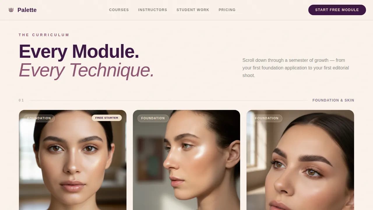 Palette — Elite Beauty Artistry Training Landing Page Template