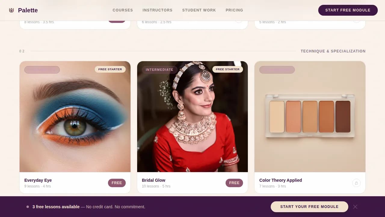 Palette — Elite Beauty Artistry Training Landing Page Template
