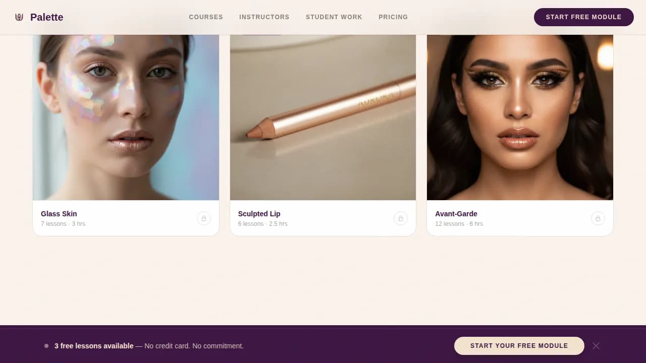 Palette — Elite Beauty Artistry Training Landing Page Template