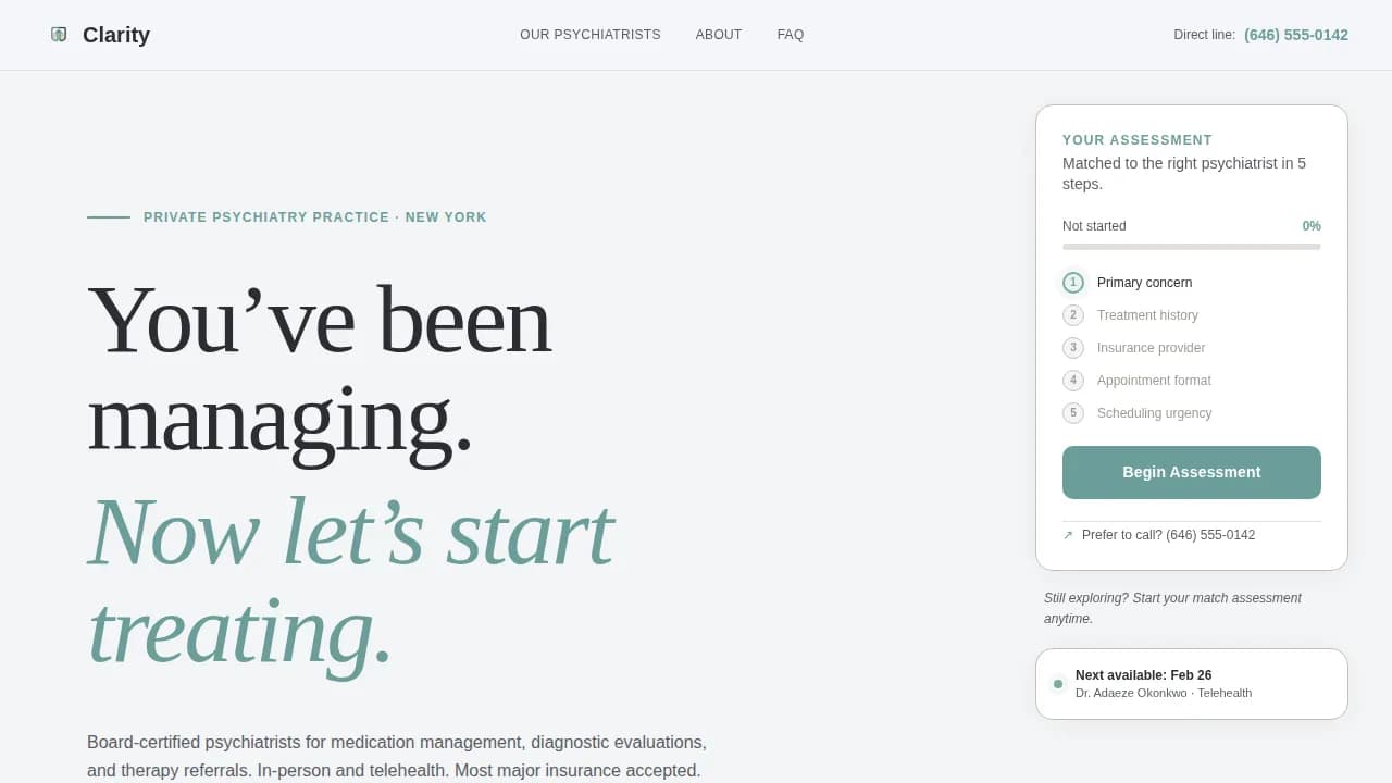 Mindcare — Expert Psychiatrist Booking Landing Page Template