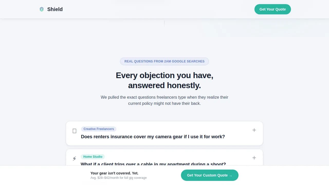 Armor — Portable Freelance Coverage Landing Page Template