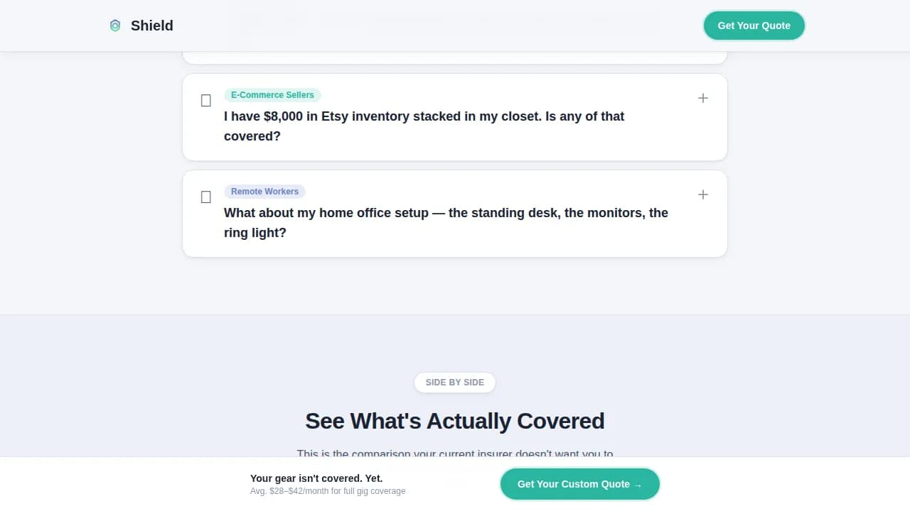 Armor — Portable Freelance Coverage Landing Page Template
