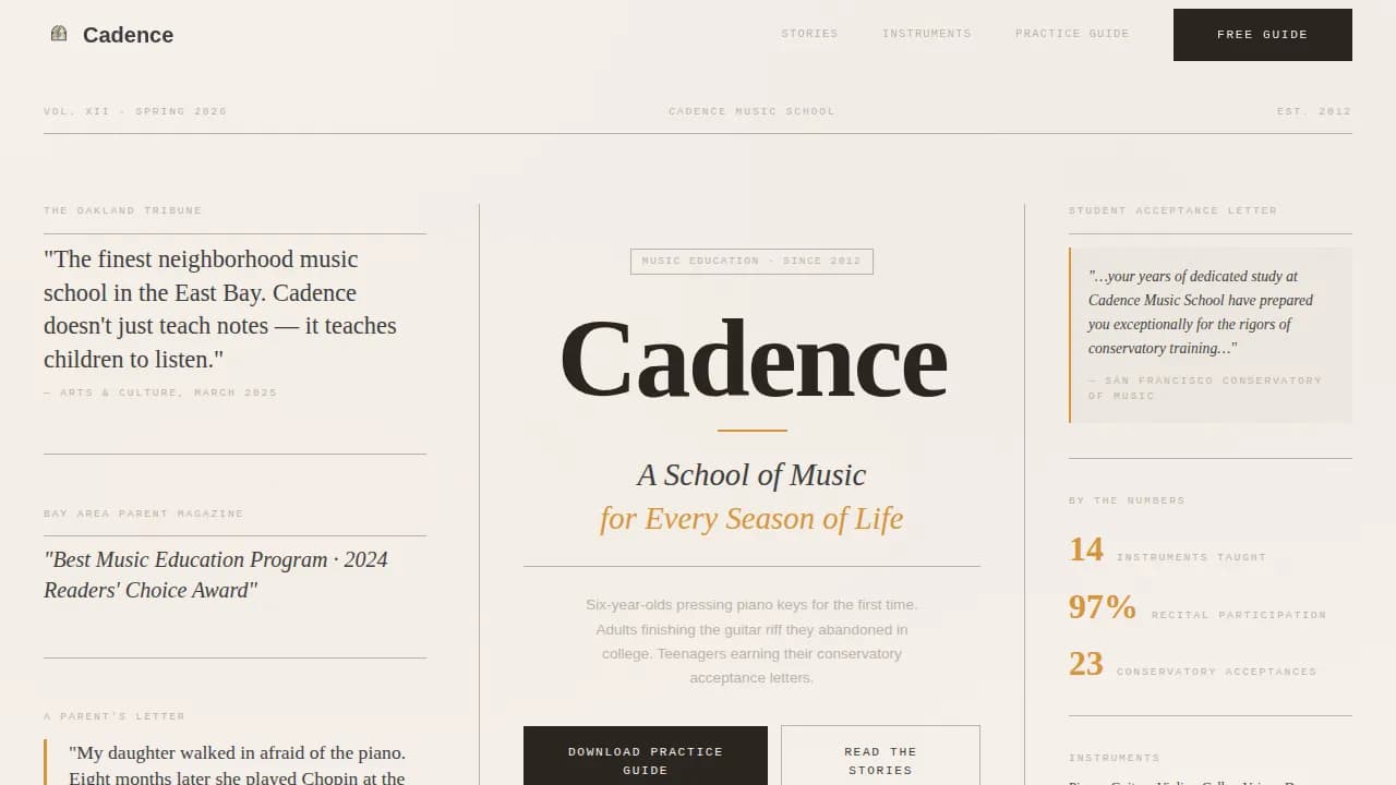 Music School Marketing Booking Website Template