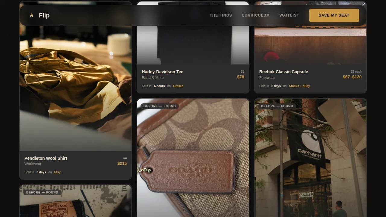 Curate — Expert Thrift Flipping Landing Page Template