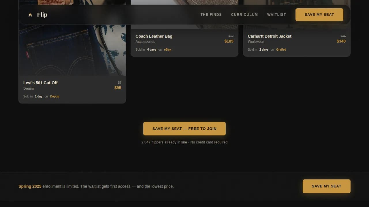 Curate — Expert Thrift Flipping Landing Page Template