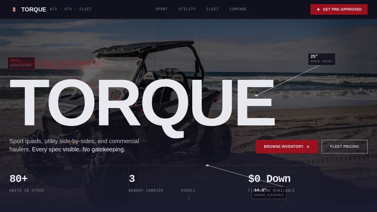 Torque - Stats-First ATV UTV Dealer Landing Page Template