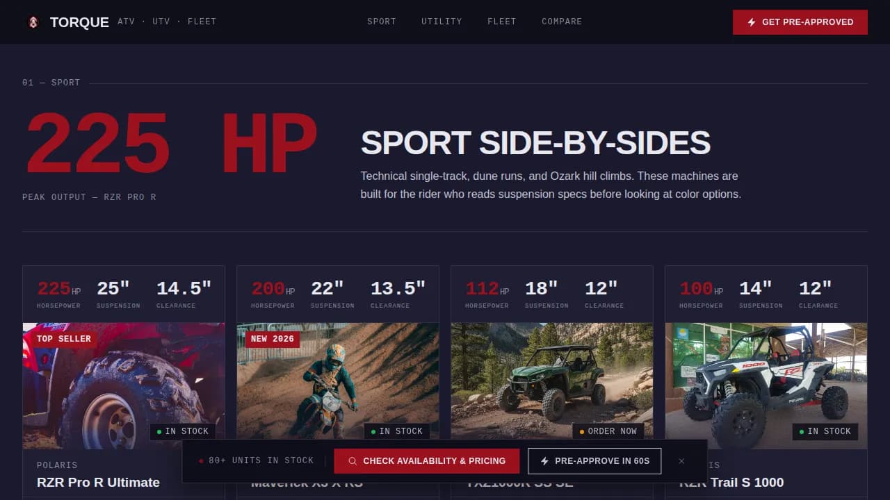 Torque - Stats-First ATV UTV Dealer Landing Page Template