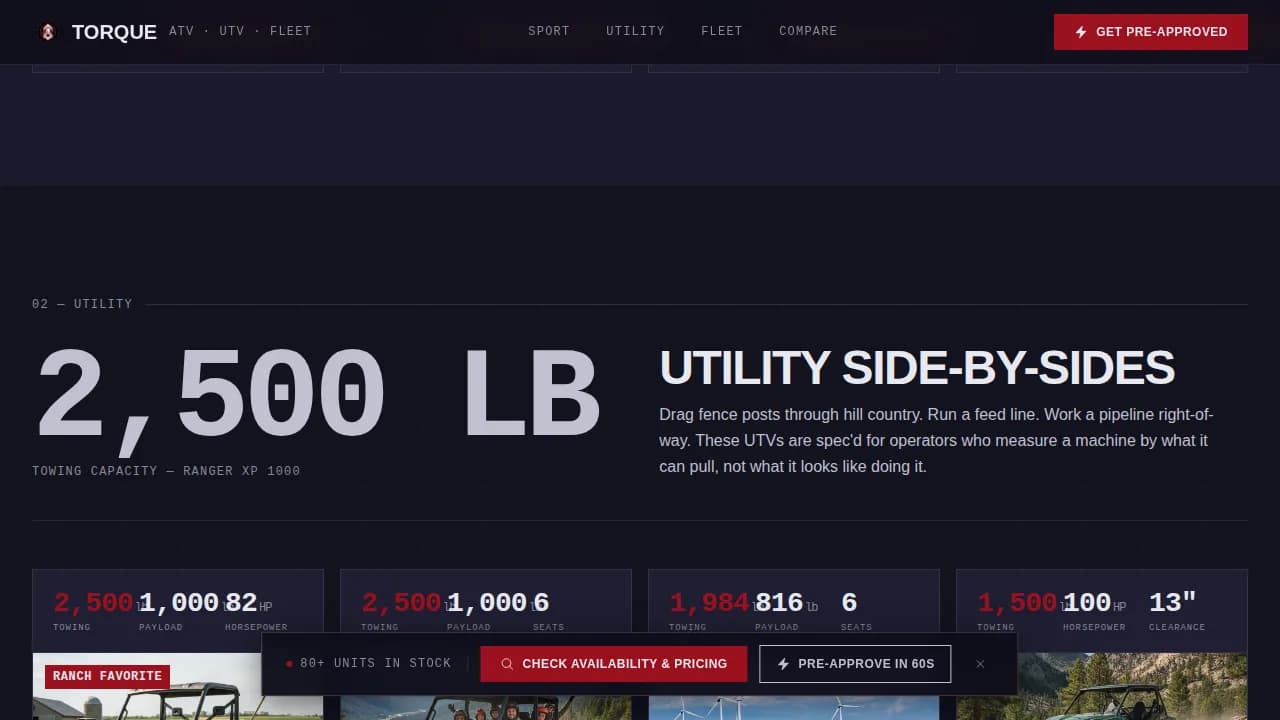 Torque - Stats-First ATV UTV Dealer Landing Page Template
