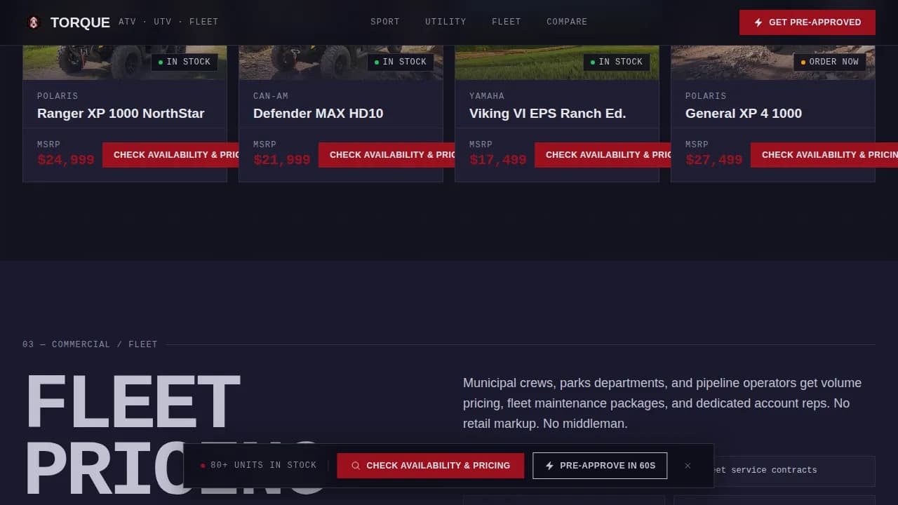 Torque - Stats-First ATV UTV Dealer Landing Page Template