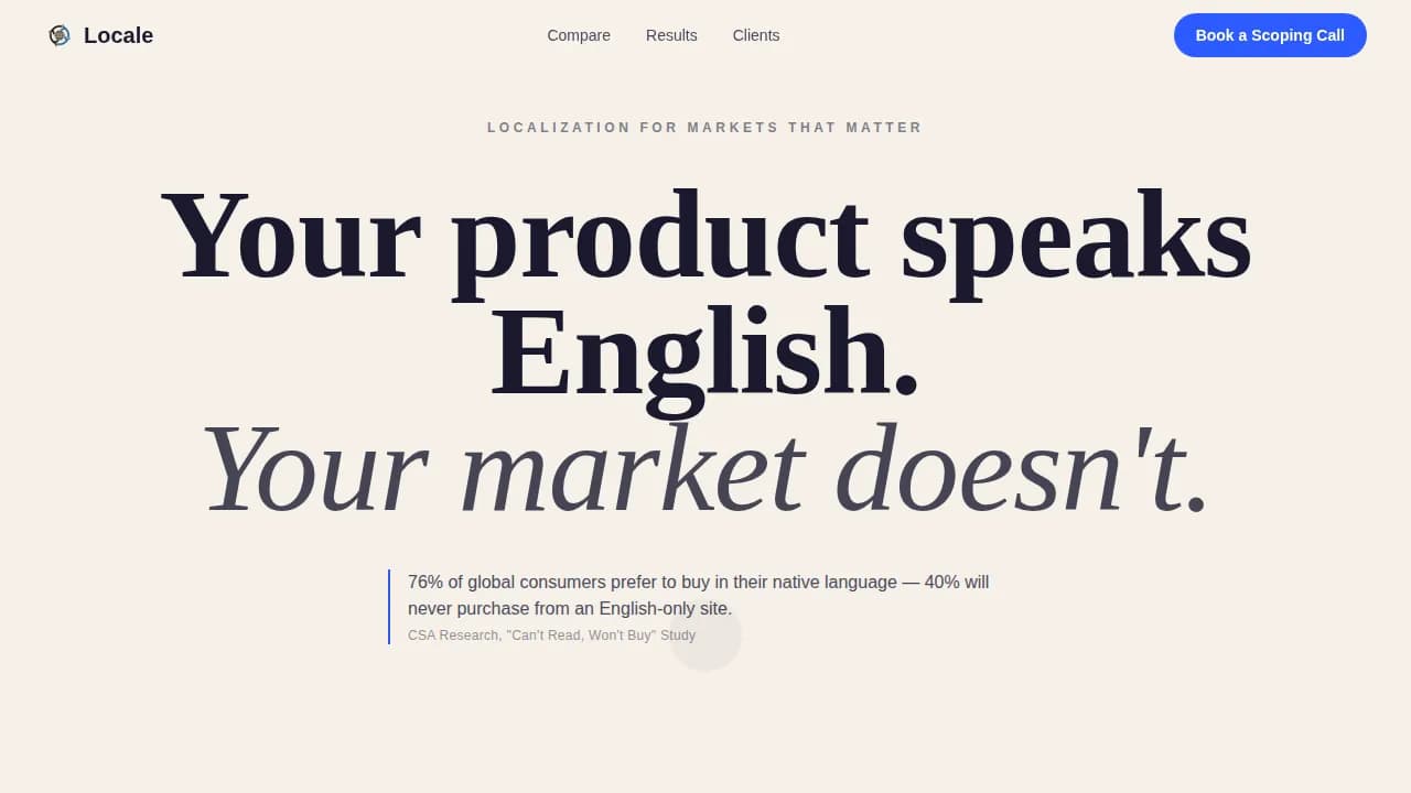 Locale — Premium Localization Comparison Landing Page Template