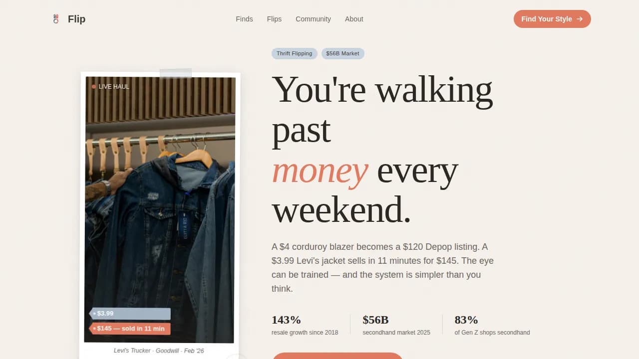 Vintage & Thrift Flipping Content Blog Website Template
