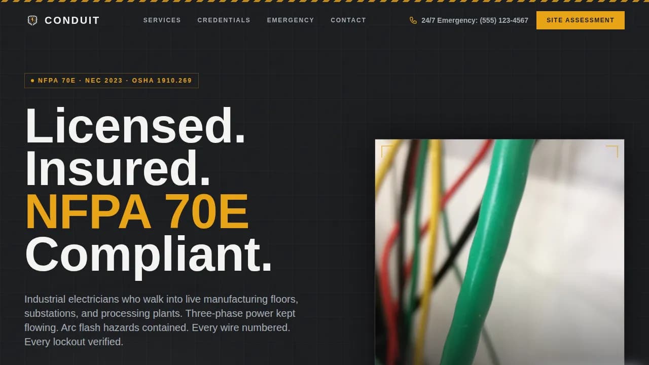 Industrial Electrician Business Professional Website Template