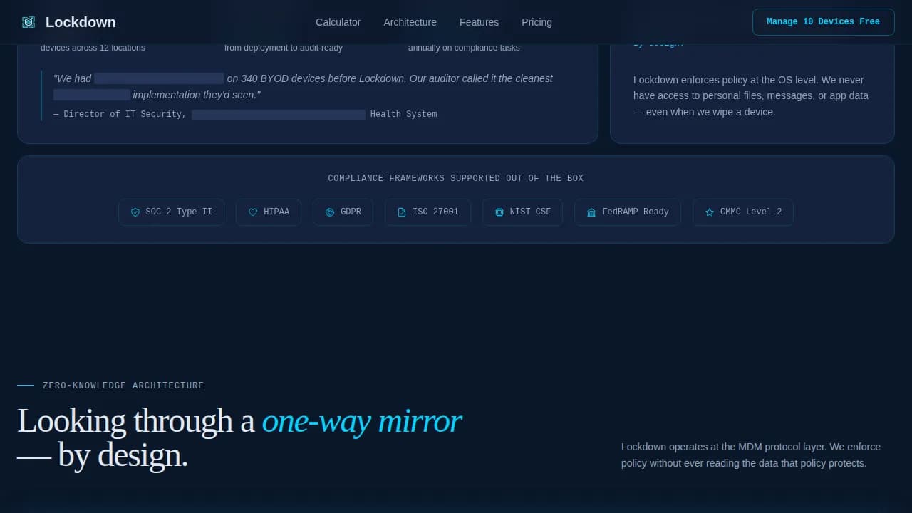 Lockdown - Privacy-First MDM Compliance Landing Page Template