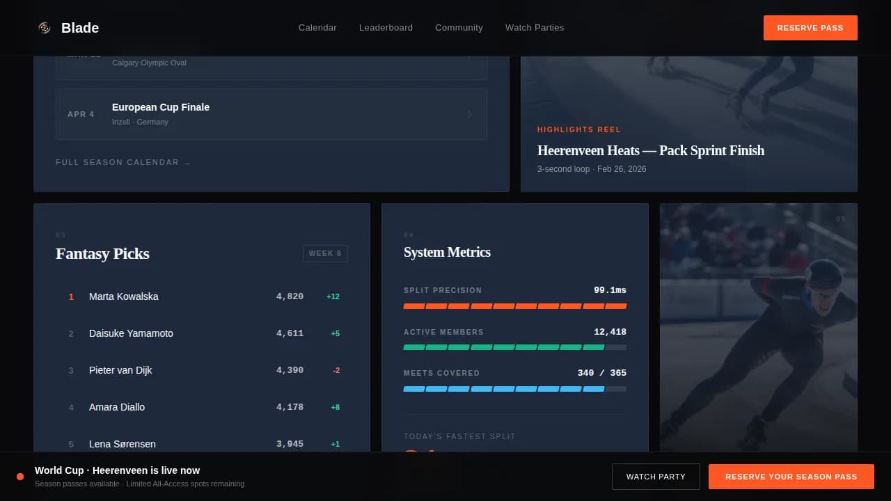 Speed Skating Booking Website Template