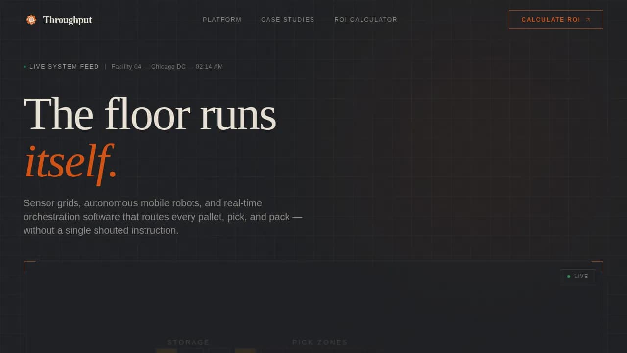 Throughput - Warehouse Automation System Landing Page Template