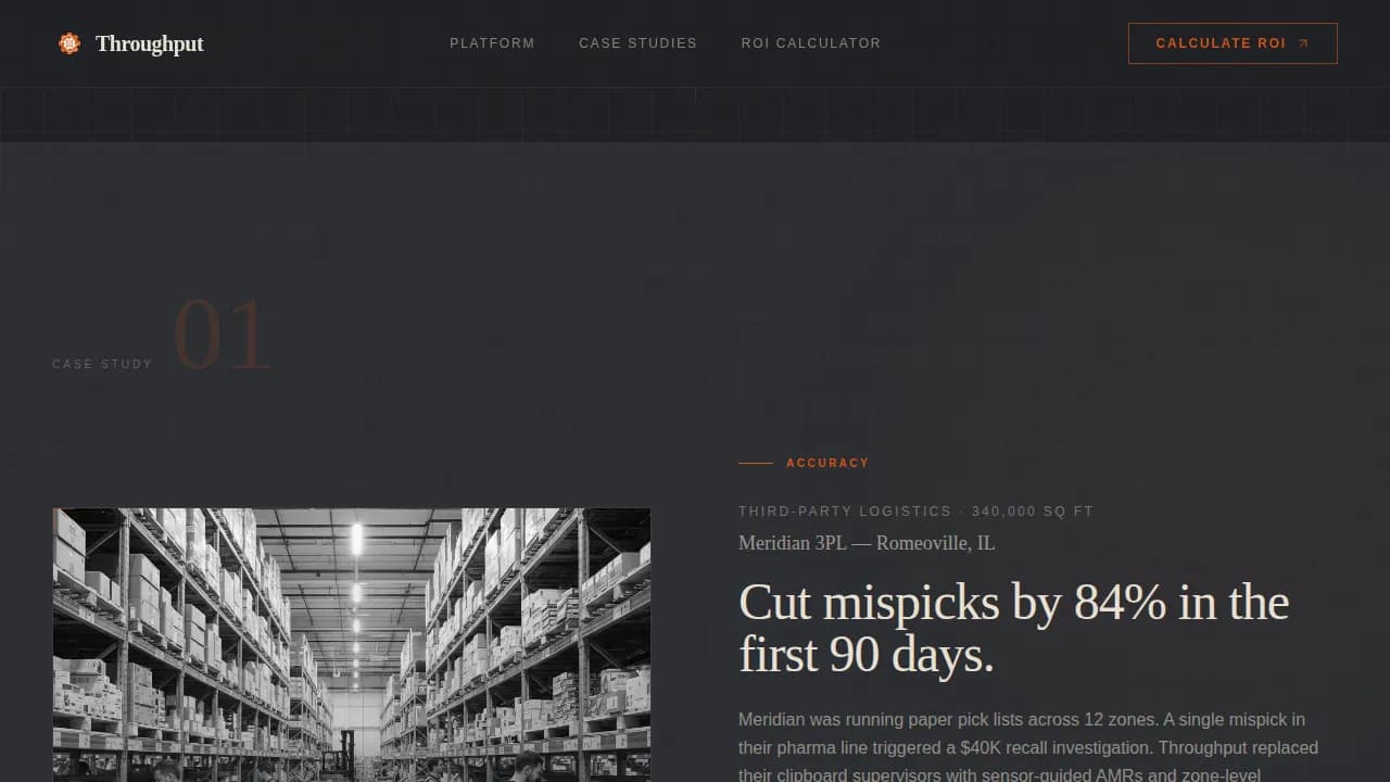 Throughput - Warehouse Automation System Landing Page Template