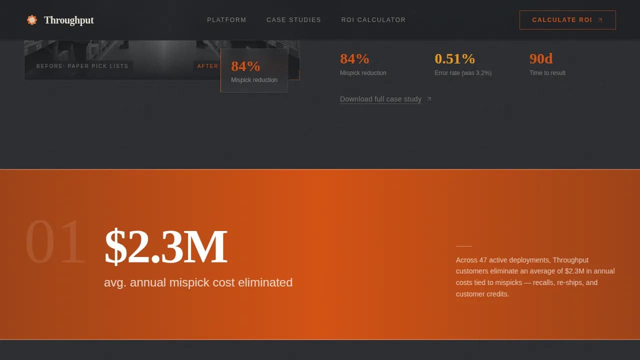Throughput - Warehouse Automation System Landing Page Template