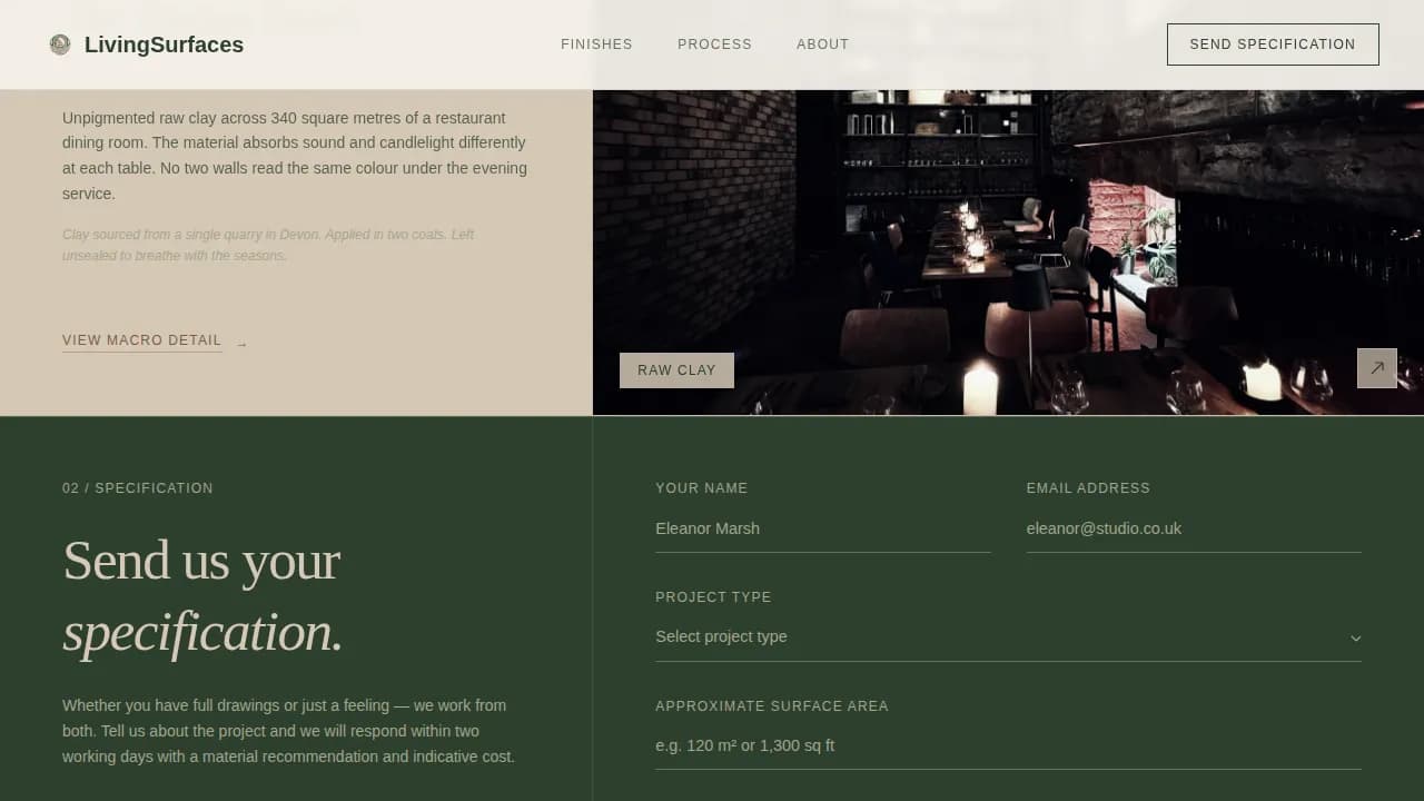 Texture — Bespoke Surface Finishing Landing Page Template