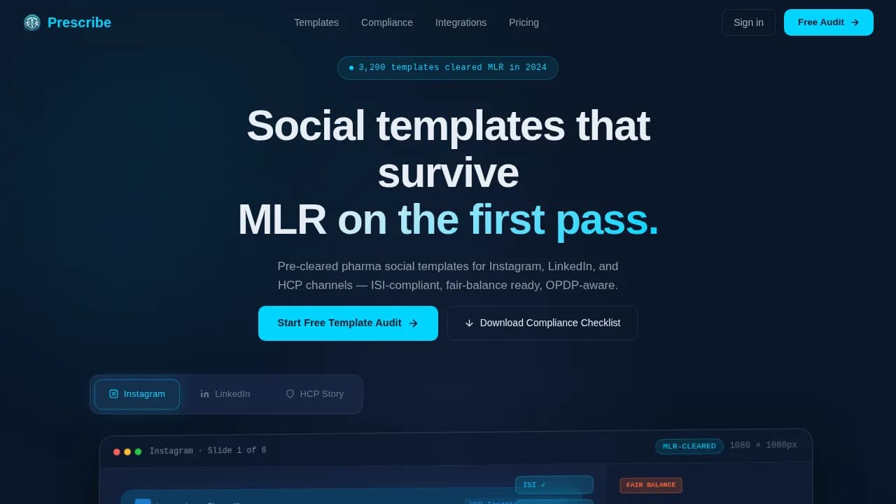 Prescribe - MLR Ready Pharma Social Media Landing Page Template