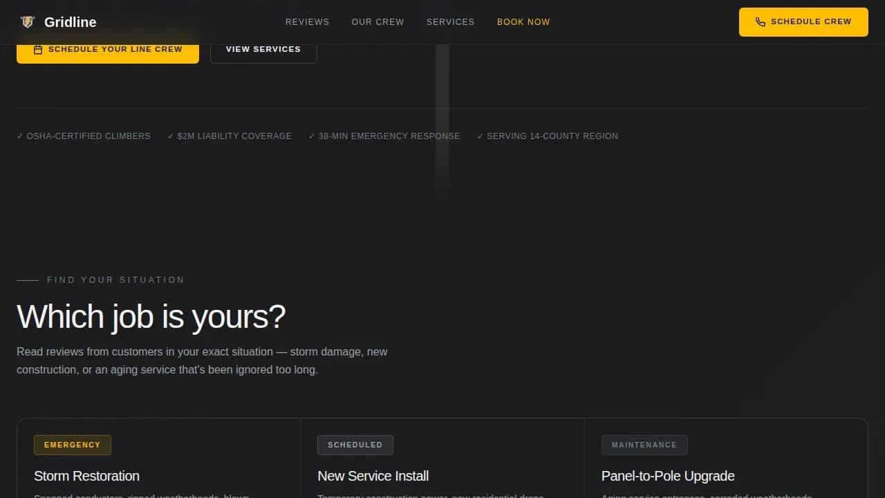 Lineworker (Power Line) Business Booking Website Template