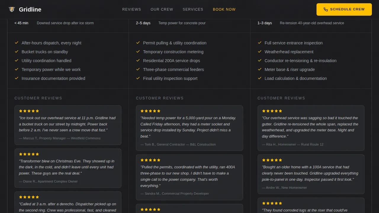 Lineworker (Power Line) Business Booking Website Template