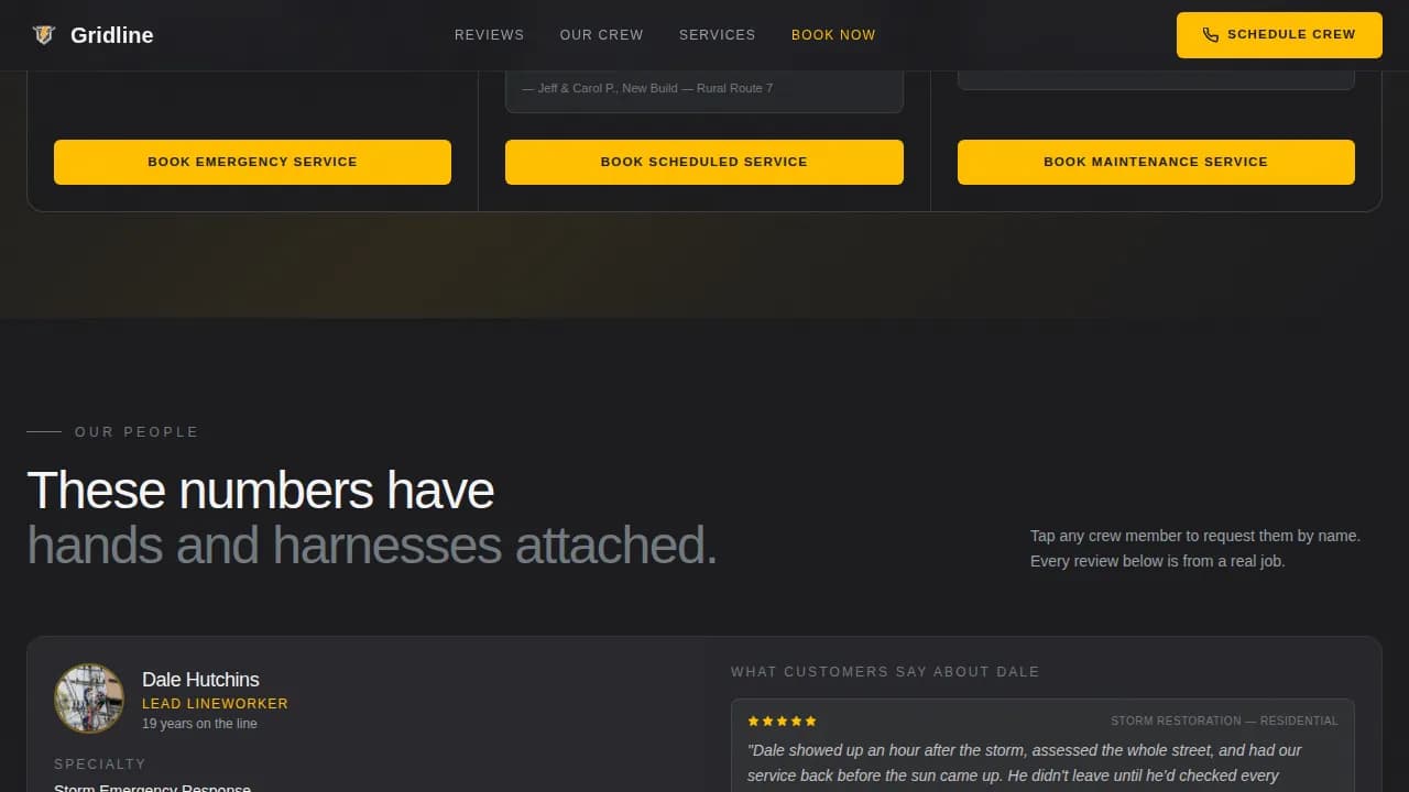 Lineworker (Power Line) Business Booking Website Template