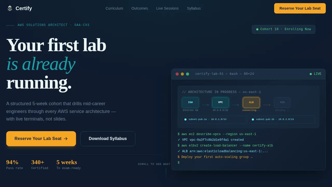 Certify - Structured AWS Cloud Training Landing Page Template