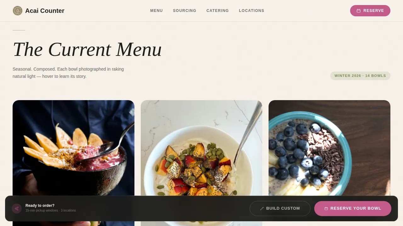 AA - Haute Craft Smoothie Bowl Booking Landing Page Template