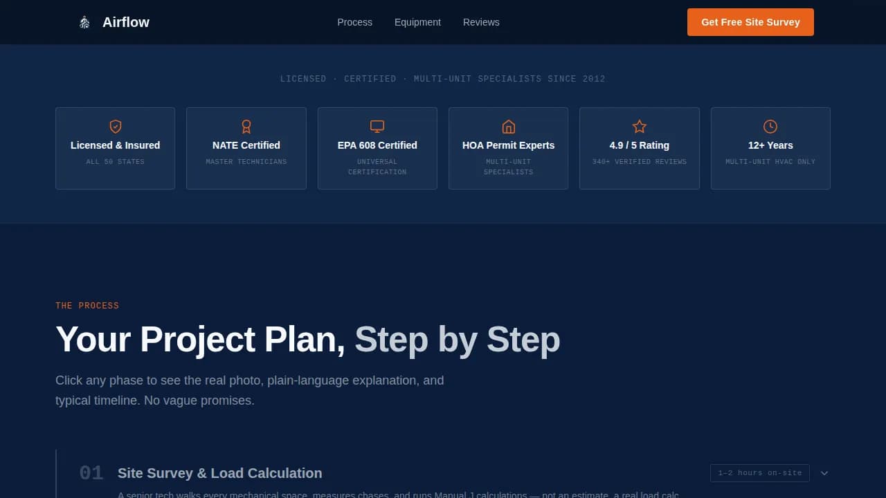 Airflow - Precision Multi-Unit HVAC Contractor Landing Page Template