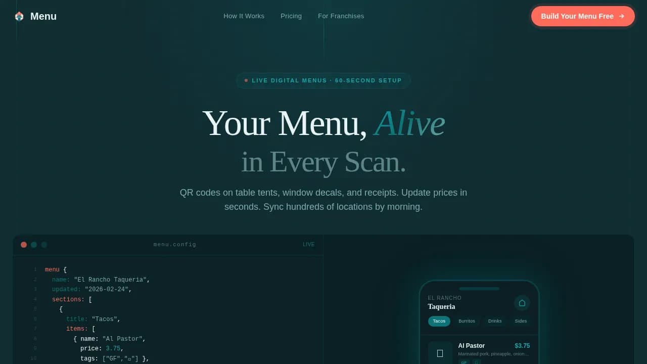 Menu - Scannable Digital Menu Landing Page Template