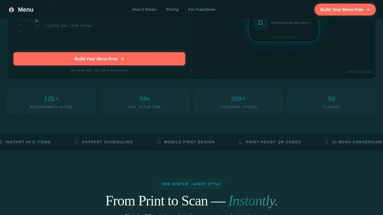 Menu - Scannable Digital Menu Landing Page Template
