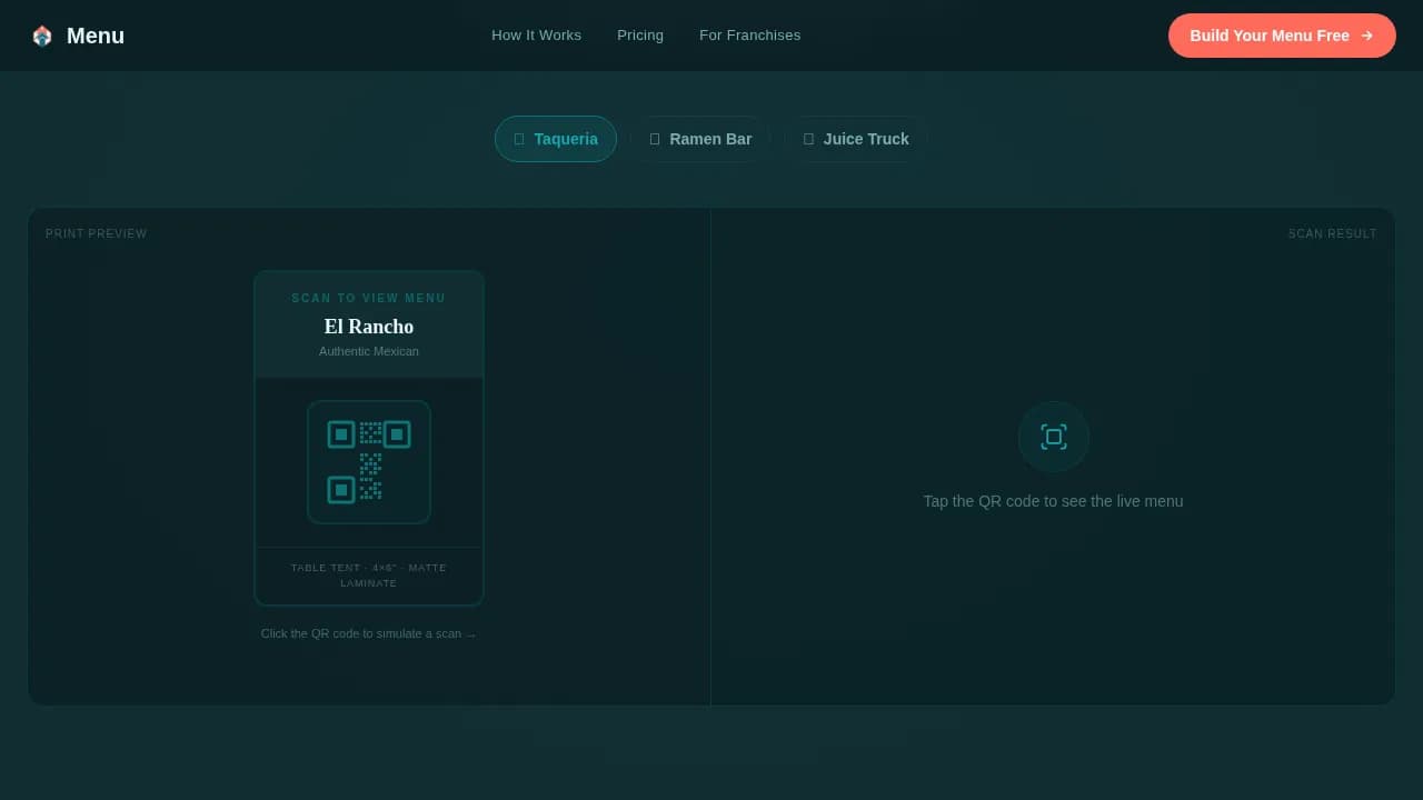 Menu - Scannable Digital Menu Landing Page Template