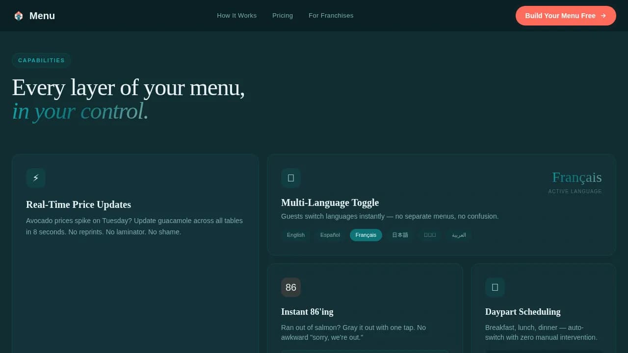 Menu - Scannable Digital Menu Landing Page Template