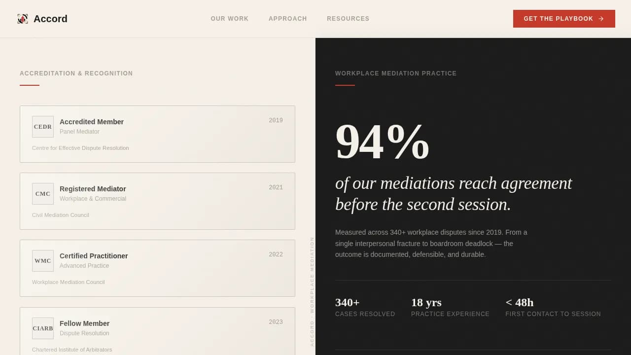 Accord - Editorial Workplace Mediation Landing Page Template