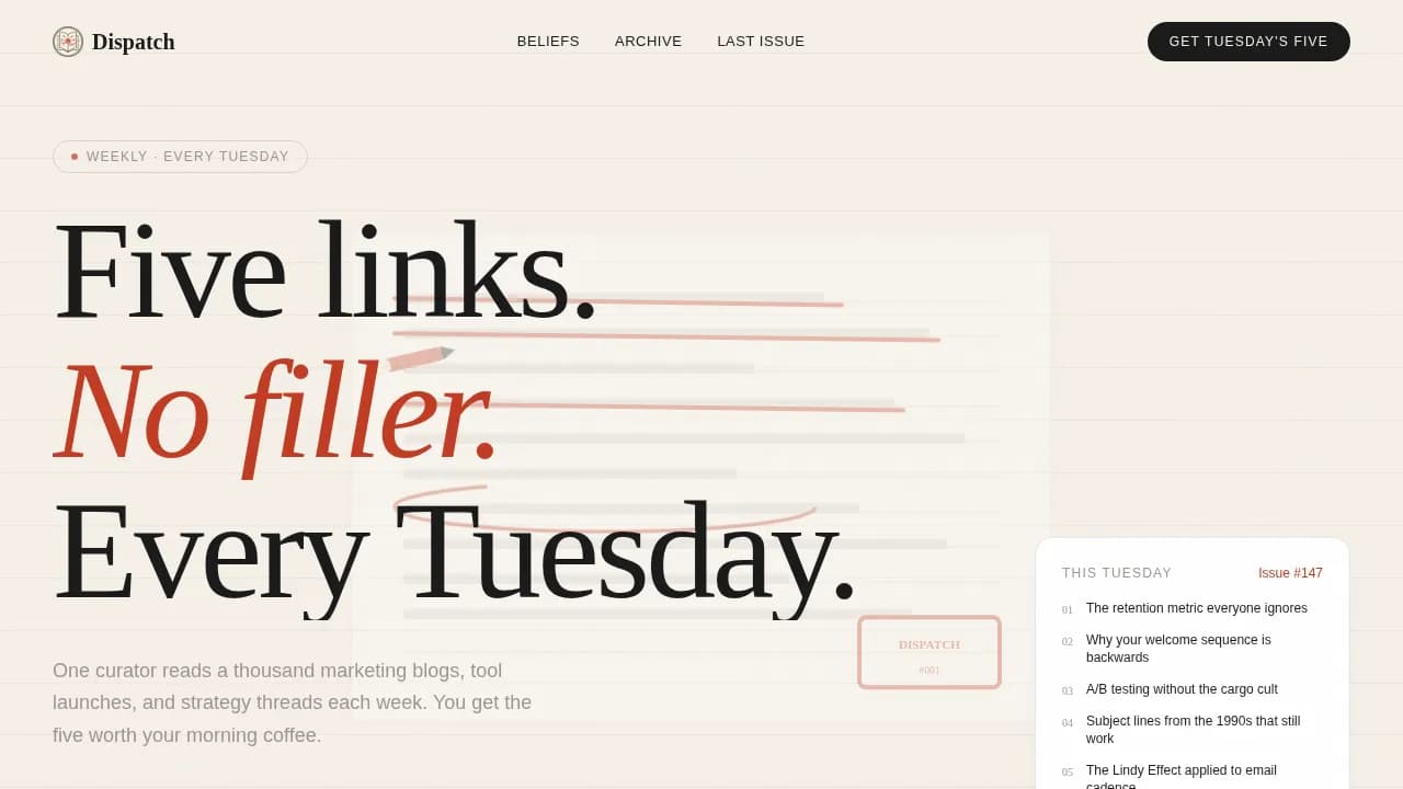 Curate — Weekly Insight Briefing Landing Page Template