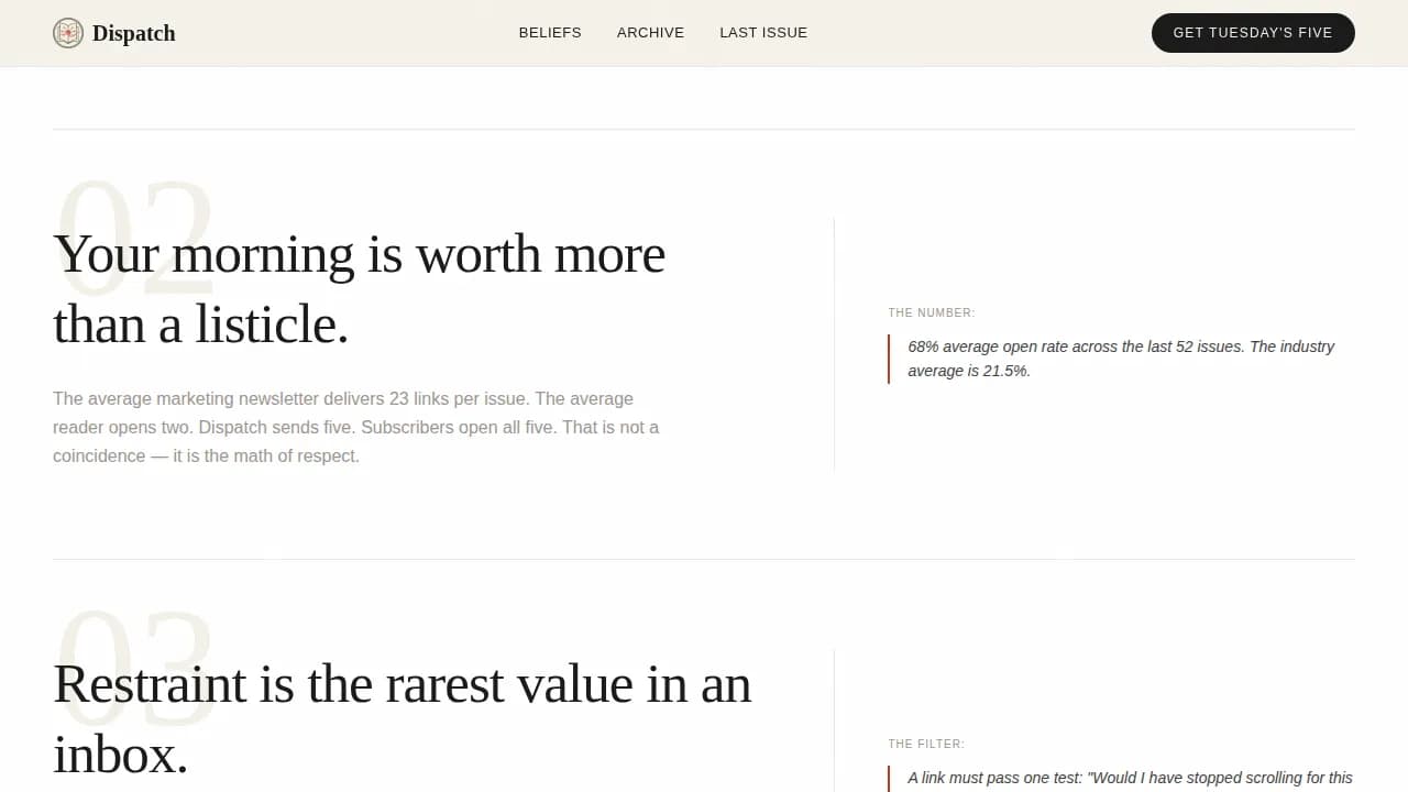 Curate — Weekly Insight Briefing Landing Page Template