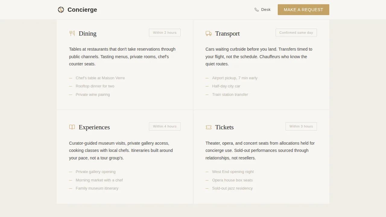 Hotel Concierge Booking Website Template