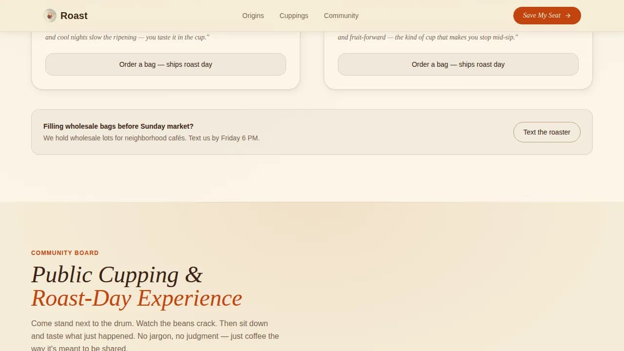 Coffee Roaster & Specialty Coffee Pricing Website Template