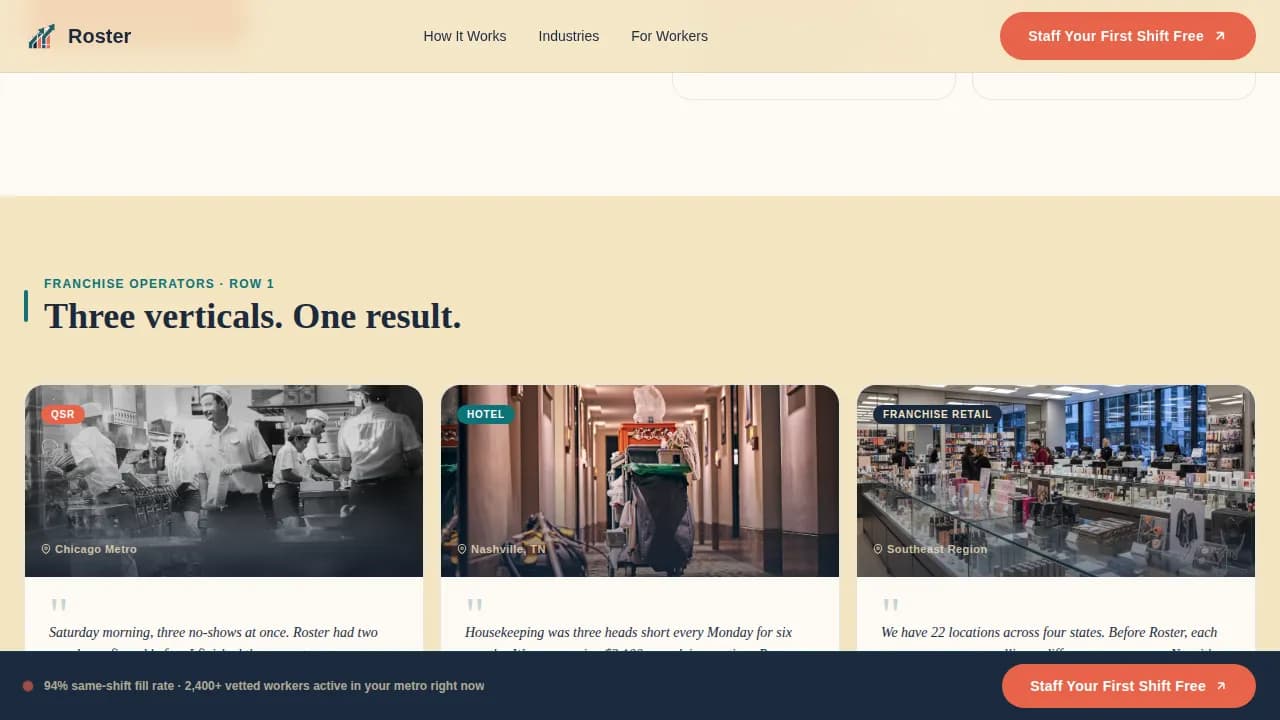 Roster - Franchise Temp Staffing Landing Page Template