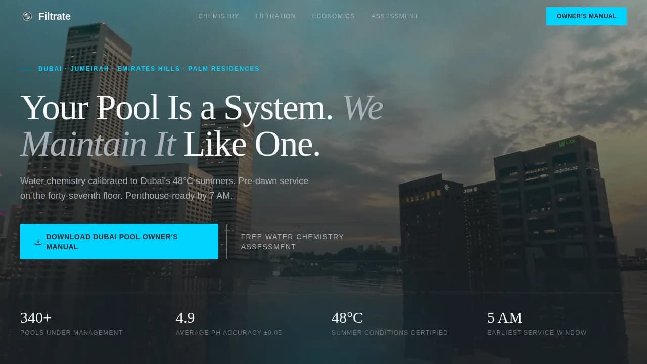 Filtrate — Reliable Pool Service Landing Page Template