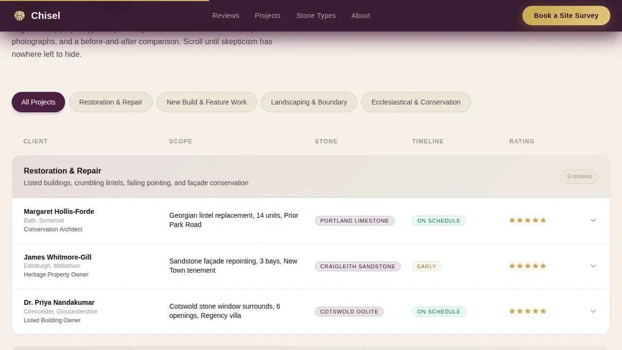Stonemason Business Booking Website Template