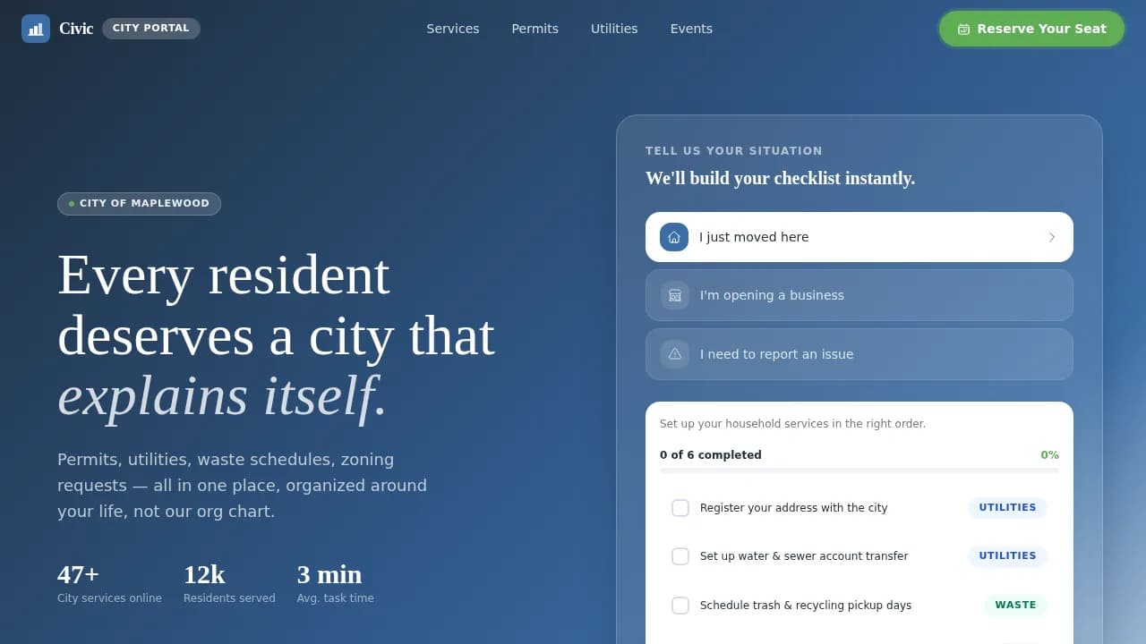 Nexus — Streamlined Municipal Services Landing Page Template